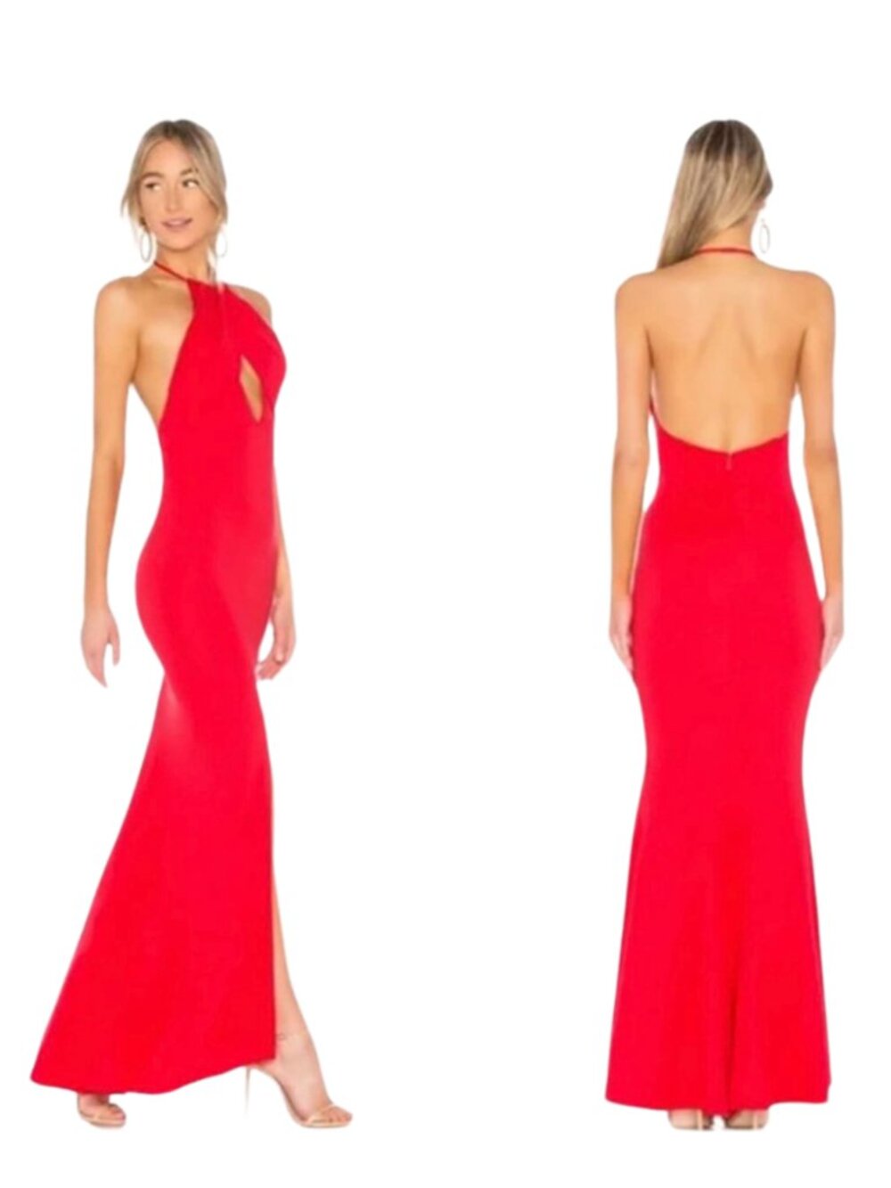 Large NWT - Revolve: Lovers + Friends Red Keyhole Halter Backless Dress - Rosa - Picture 6 of 8